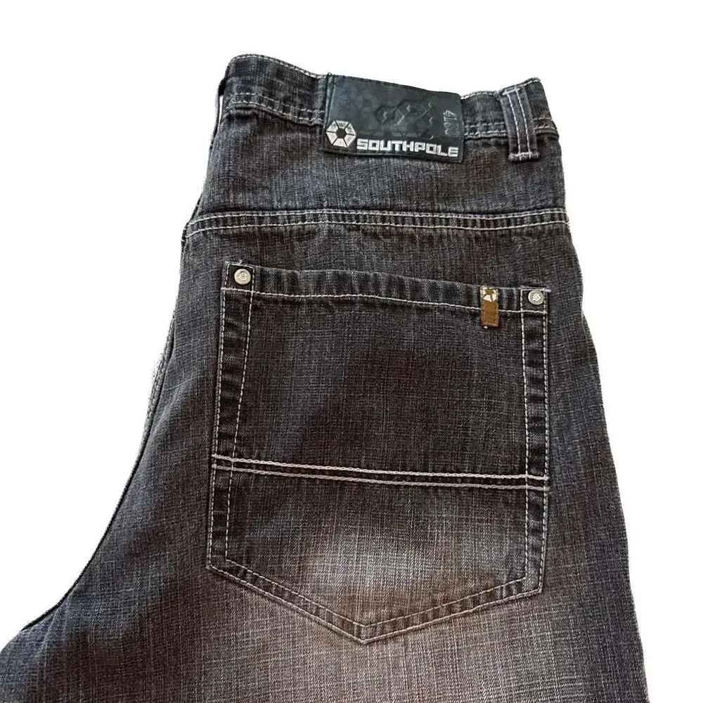 Vintage Y2K Southpole 4180 Black Wash Baggy Wide Leg Denim Jeans Men's Size 38